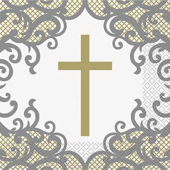 Fancy Gold Cross Napkins (16 Pack)