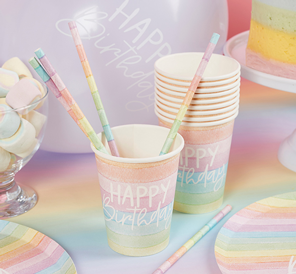 Rainbow 'Happy Birthday' Paper Cups (8 Pack)