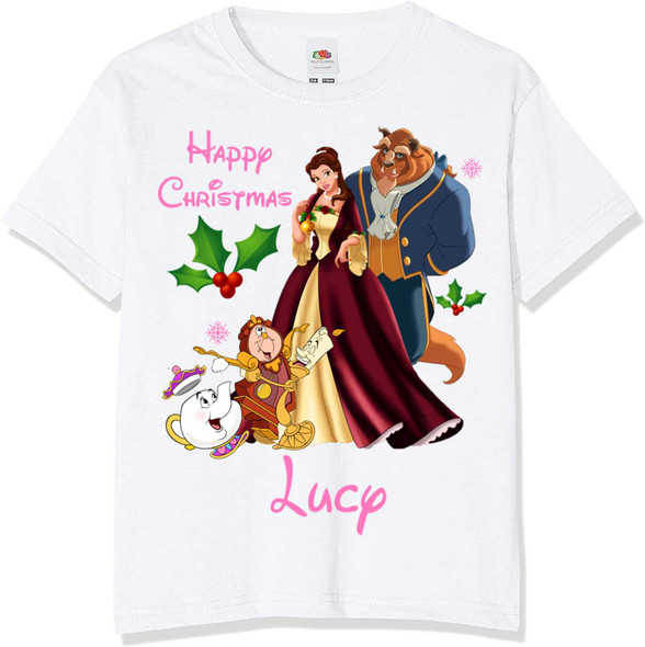 Personalised Kids Princess Belle Christmas T-Shirt