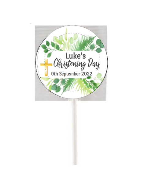 Personalised Green Leaf Christening Lollipops (15 Pack)