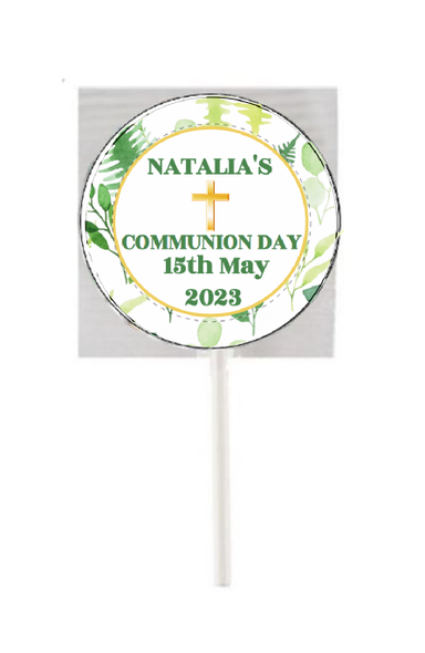 Personalised Green Leaf Communion Lollipops (15 Pack)