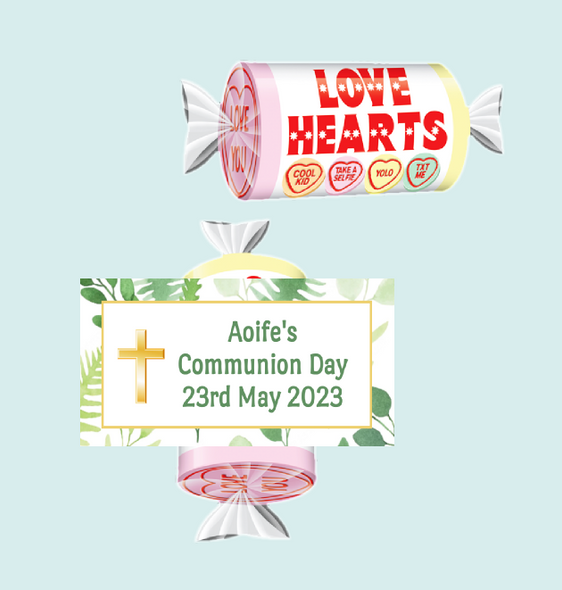 Personalised Green Leaf Communion Loveheart Sweets (9 Pack)