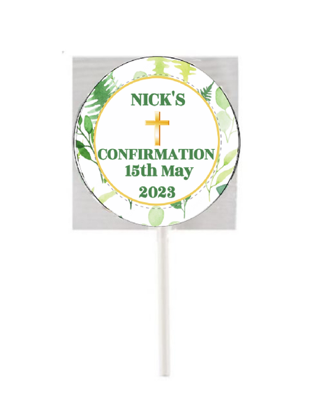 Personalised Green Leaf Confirmation Lollipops (15 Pack)