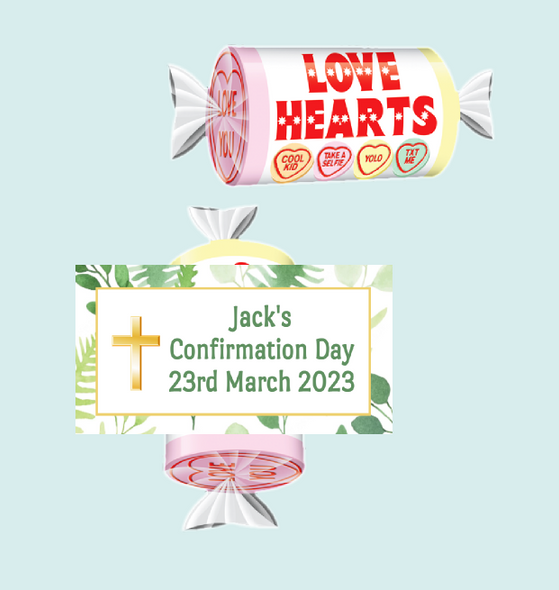 Personalised Green Leaf Confirmation Loveheart Sweets (9 Pack)