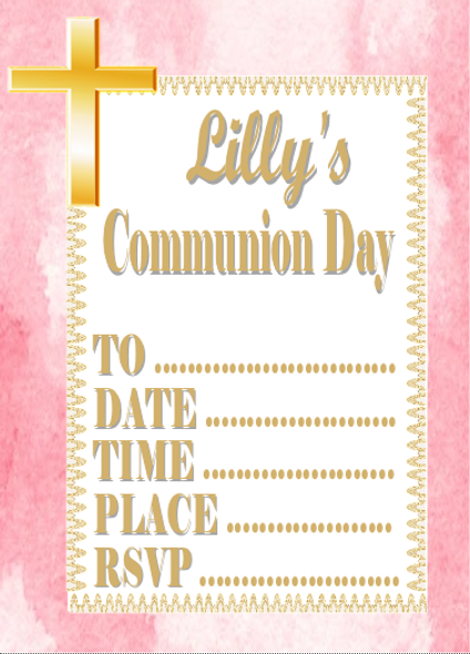 Personalised Pink & Gold Communion Invites