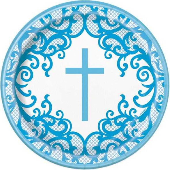 Fancy Blue Cross Plates (8 Pack)