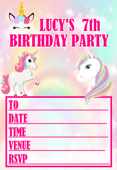 Personalised Unicorn Invitations