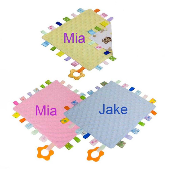 Personalised Embroidery Baby Comforter with Teething Rings