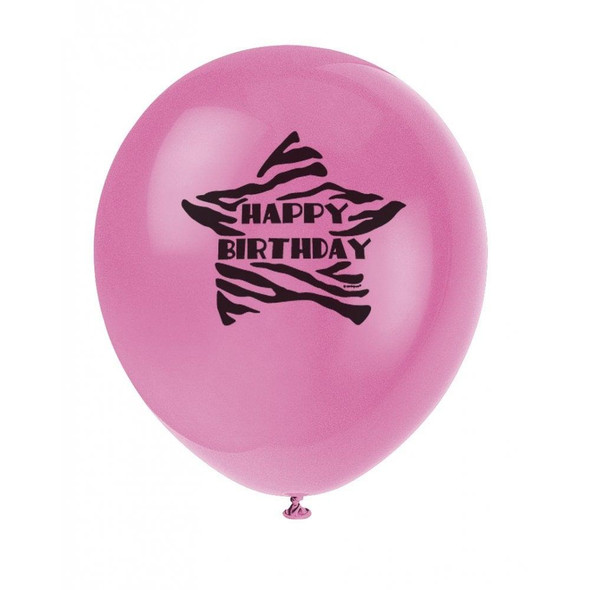 Zebra Happy Birthday Balloons (8 Pack)