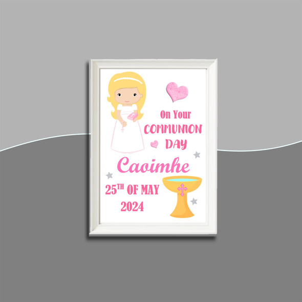 Personalised Girls Blonde Hair On Your Communion Day Frame