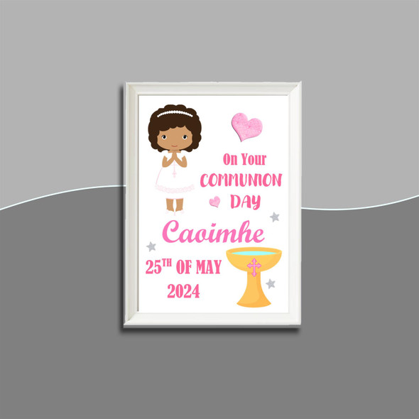 Personalised Girls Black Hair On Your Communion Day Frame