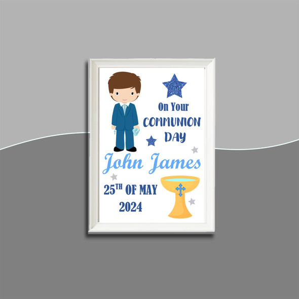 Personalised Boys Brown Hair On Your Communion Day Frame