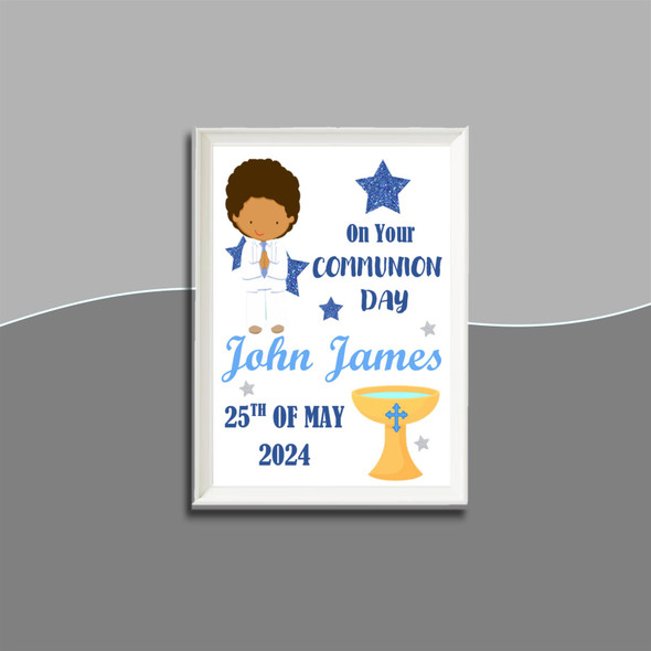 Personalised Boys Black Hair On Your Communion Day Frame