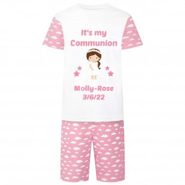 Personalised Communion Girls Short Sleeve Pyjamas