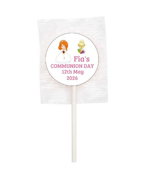 Personalised Red Haired Girl Communion Lollipops (15 Pack) | Communion Decorations