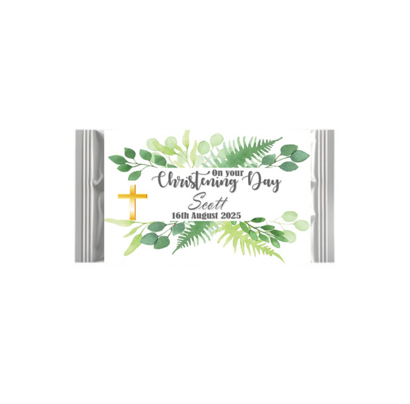 Personalised Green Leaf Christening Chocolate Bars