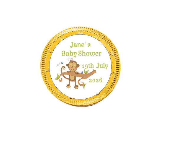 Personalised Baby Shower Monkey Chocolate Coins