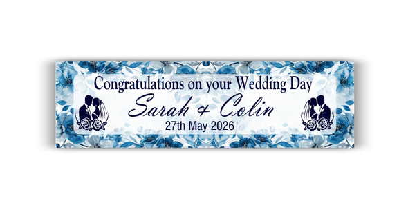 Personalised Blue Floral Wedding Banner