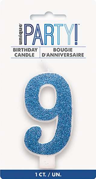 Blue Glitter No9 Birthday Candle