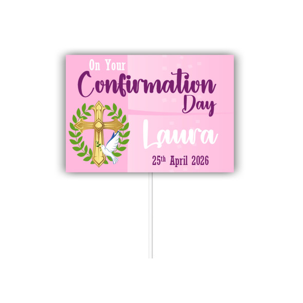 Personalised Pink Confirmation Cake Topper