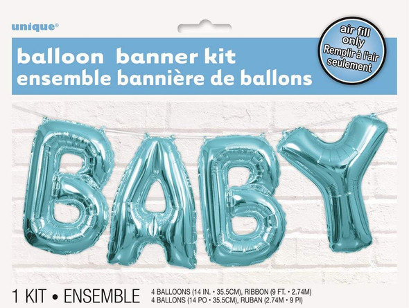 Shimmering Blue Baby Letter Foil Balloon Banner Kit (35cm) 1 Set - Perfect for Parties and Events