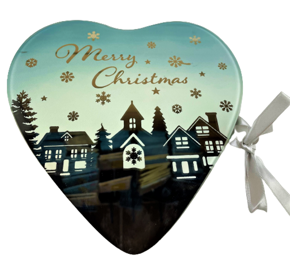 Merry Christmas Heart Shaped Glass Plaque