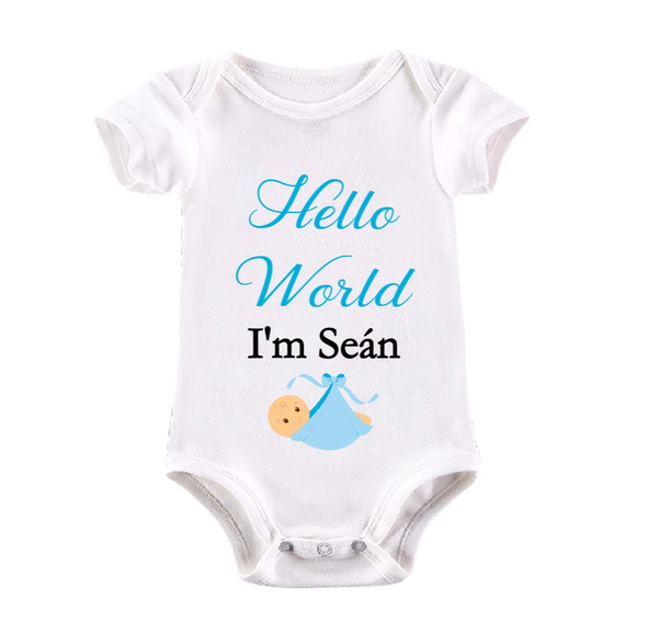 Personalised Hello World Boy Baby Vest