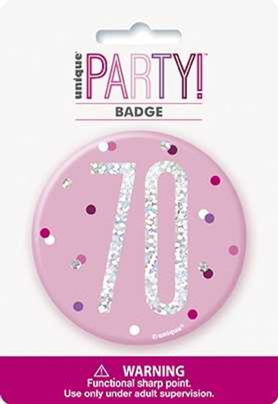 Pink Glitz 70th Badge