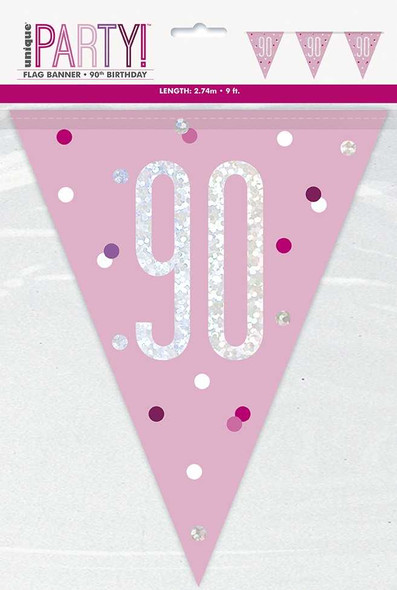 Pink Glitz 90th Bunting