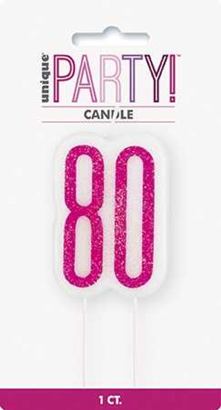 Pink Glitz 80th Candle