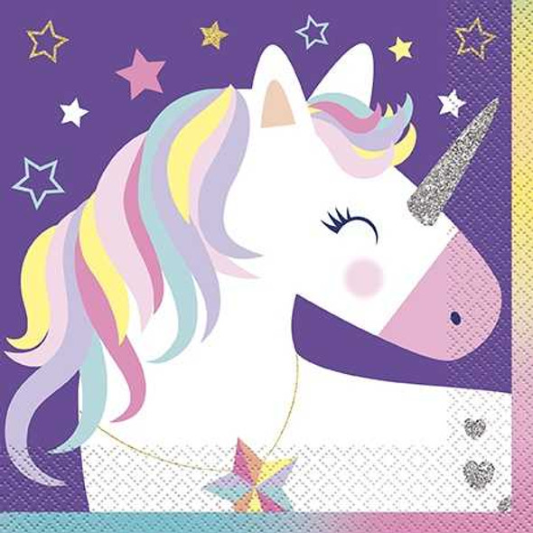 Rainbow Unicorn Napkins - 16 Pack | Girls Party Supplies