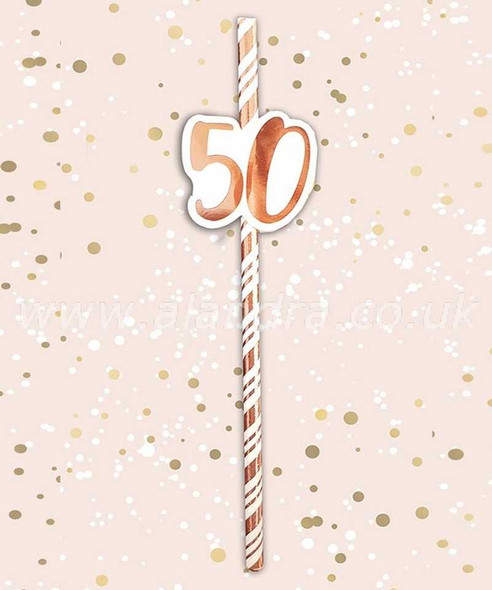 Rose Gold 50th Birthday Straws