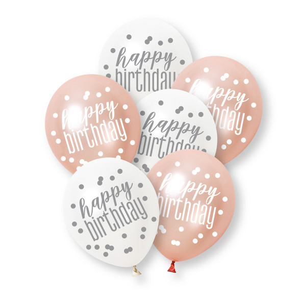 Rose Gold Birthday Balloons - 6 Per Pack