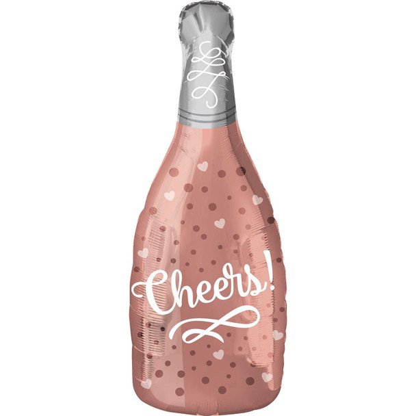 Cheers Rosé Gold Champagne Bottle Supershape Foil Balloon