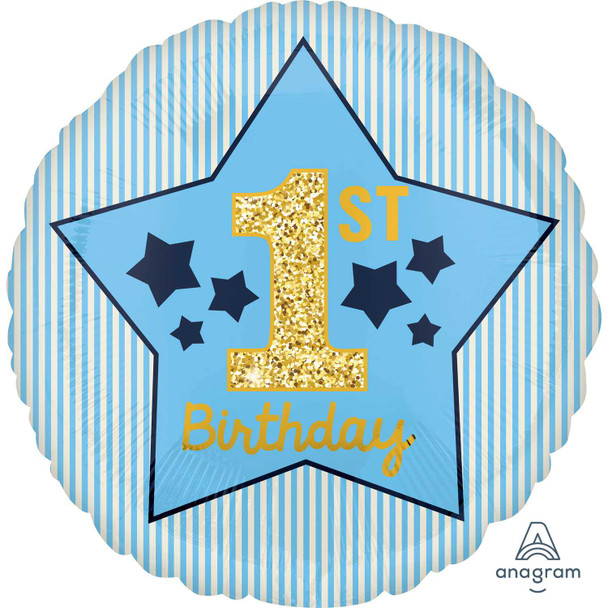 1st Birthday Boy Blue & Gold Foil Balloon