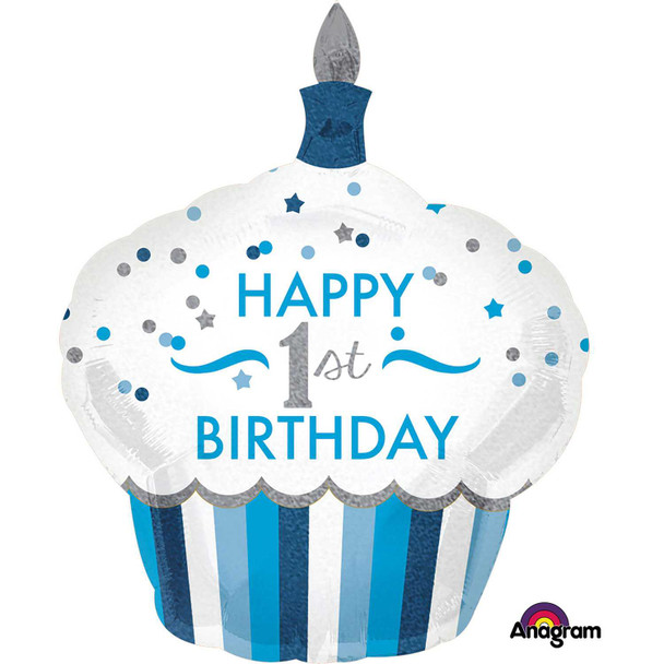 1st Birthday Cupcake Boy SuperShape Foil Balloons