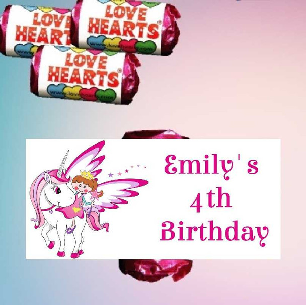 Personalised Princess & Unicorn Loveheart Sweets (9 Pack)