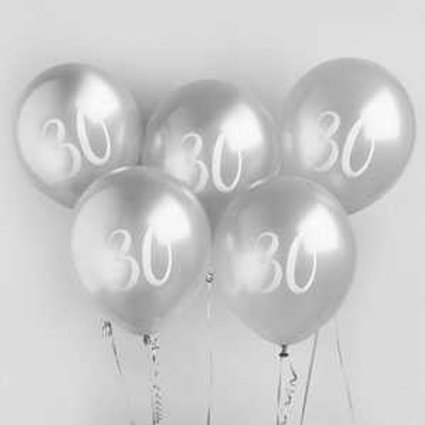 Silver Number 30 Balloons