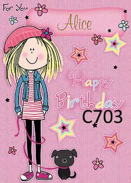 Personalised Girl & Dog Birthday Card