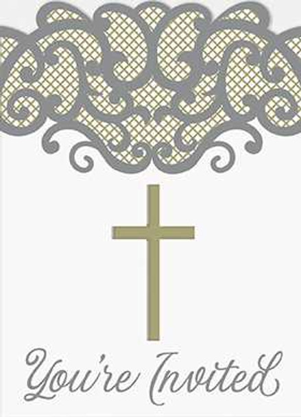 Fancy Gold Cross Invitations