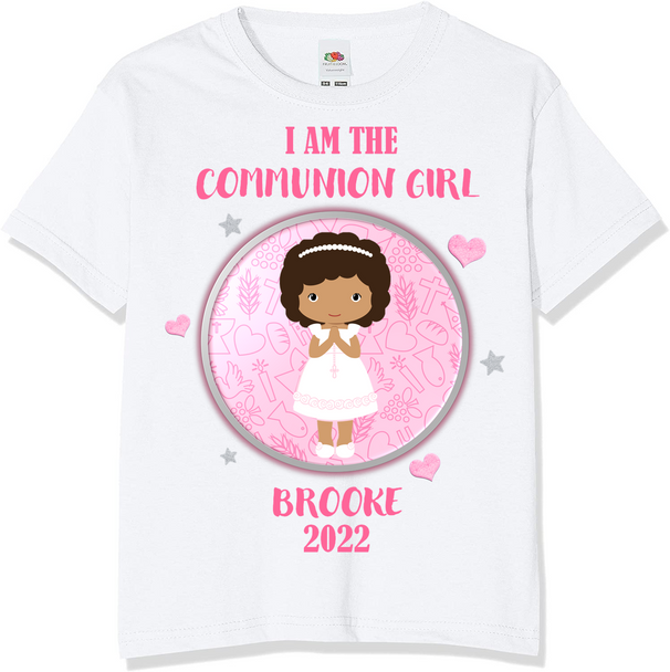 Personalised Pink Cross Communion Girl T-Shirt