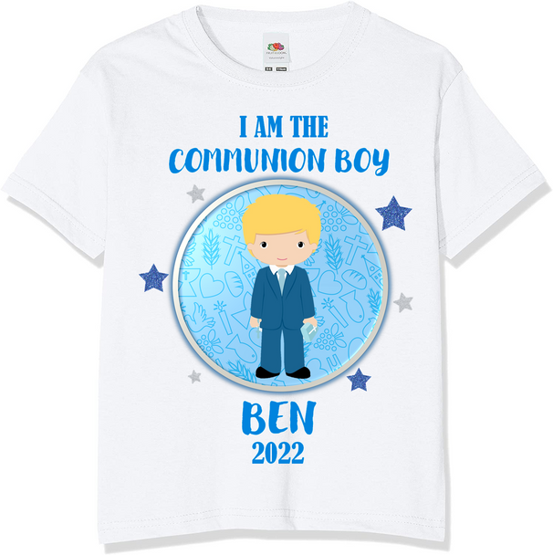 Personalised Blonde Communion Boy T-Shirt