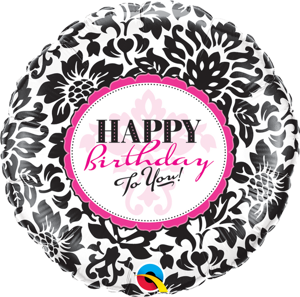 Happy Birthday Damask Foil Balloon