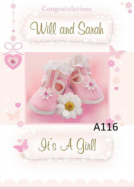 Personalised Baby Girl Booties Card