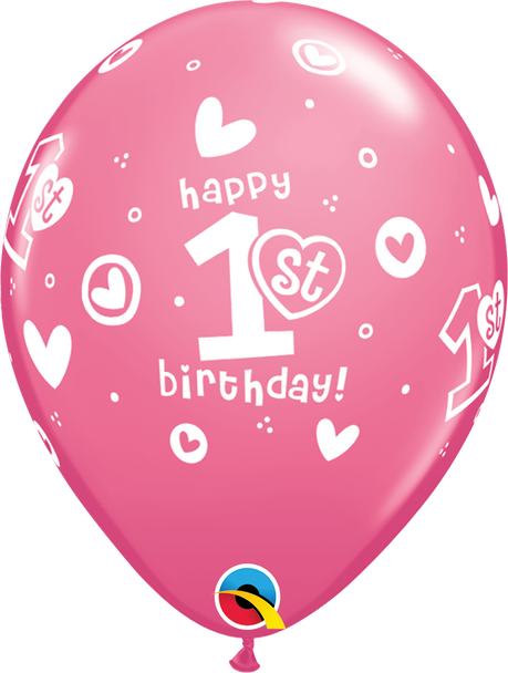 Girl 1st Birthday Circle Hearts Qualatex Balloons