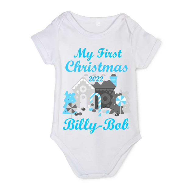 Personalised My First Christmas Blue Baby Vest