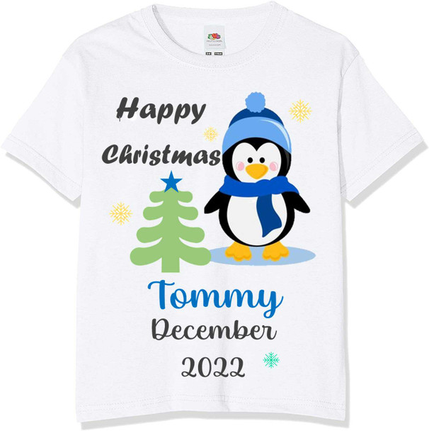 Personalised Blue Penguin Christmas T-Shirt