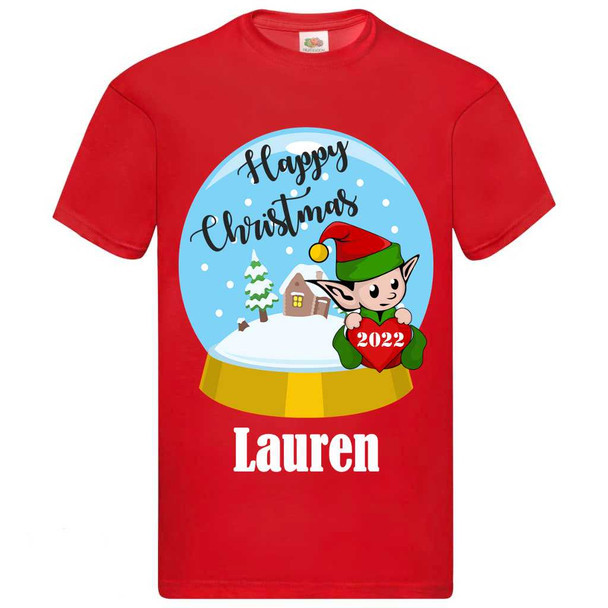 Personalised Kids Elf Snowglobe Christmas T-Shirt