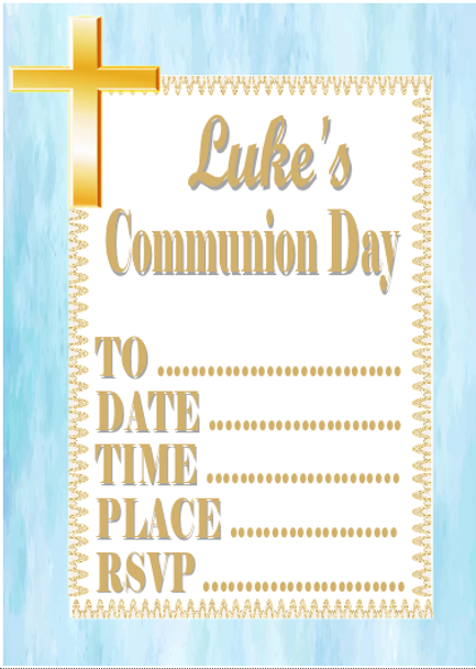 Personalised Blue & Gold Communion Invites