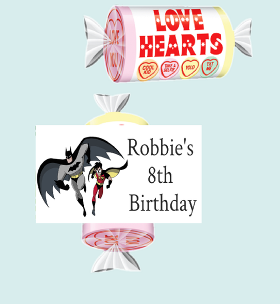 Personalised Dark Bat Loveheart Party Sweets (9 Pack)